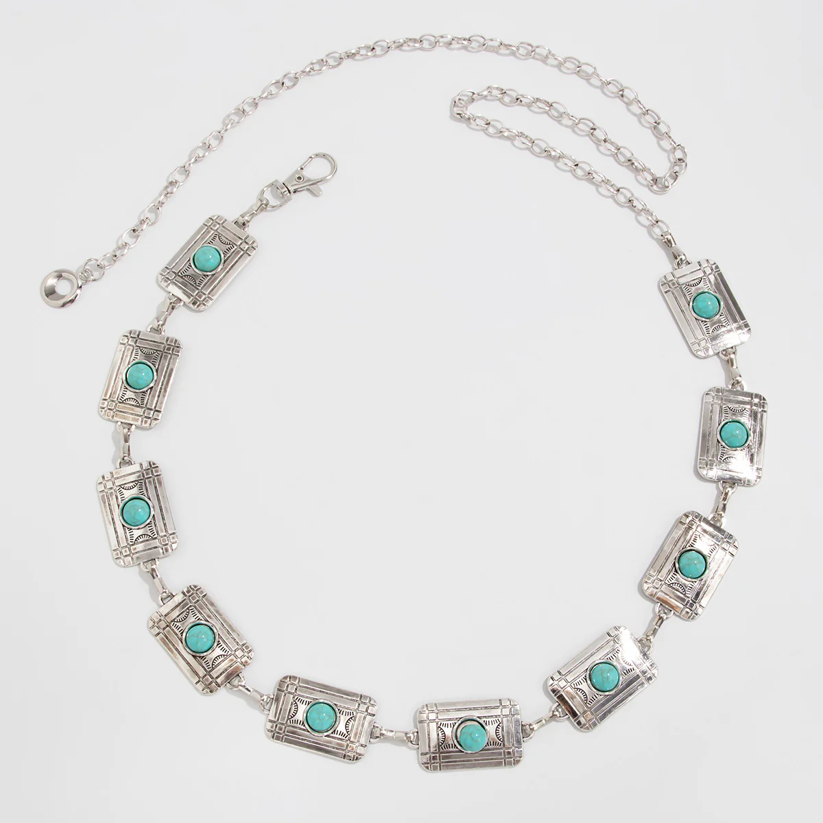 Retro Silver Turquoise Inlaid Waist Chain - Image 4
