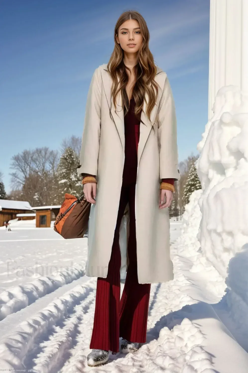 Retro Solid Woolen Coat Women Knee High Thick Turn-Down Overcoat - Image 7