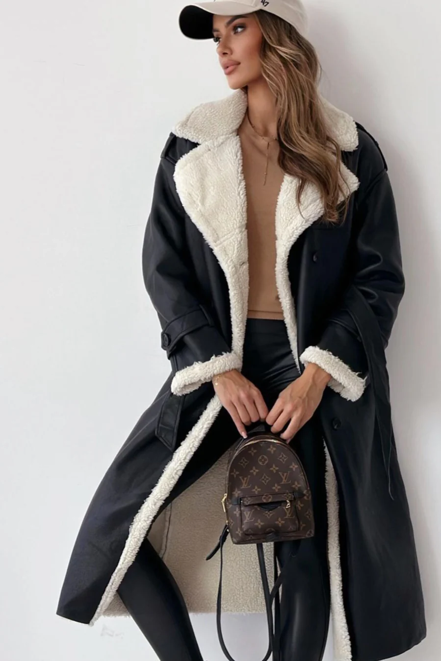 Reversible Stand Collar Faux Fur Overcoat - Image 3