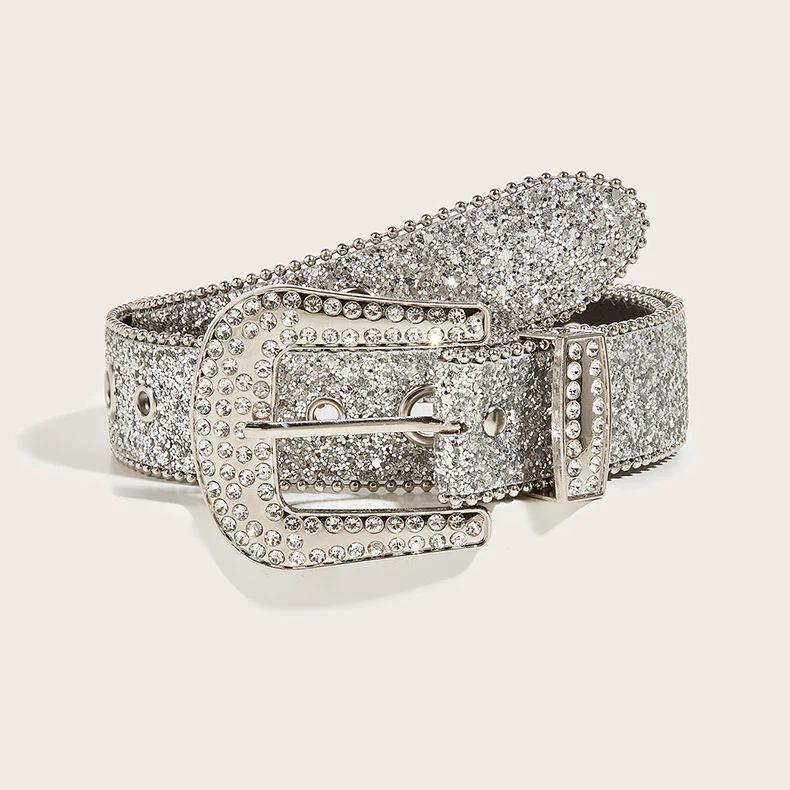 Rhinestone Sequin Wide Denim Belt - Image 2