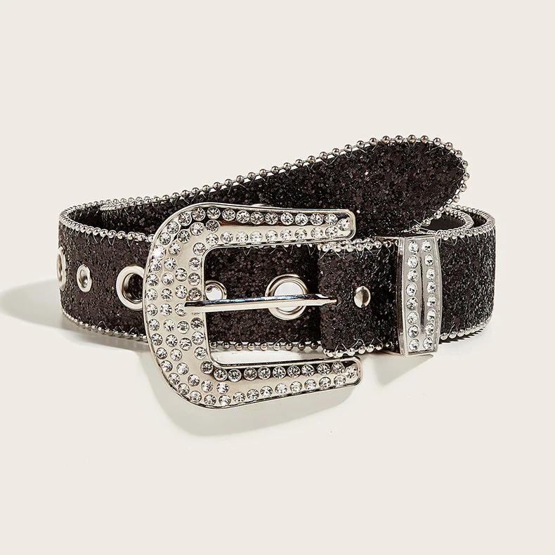 Rhinestone Sequin Wide Denim Belt - Image 5