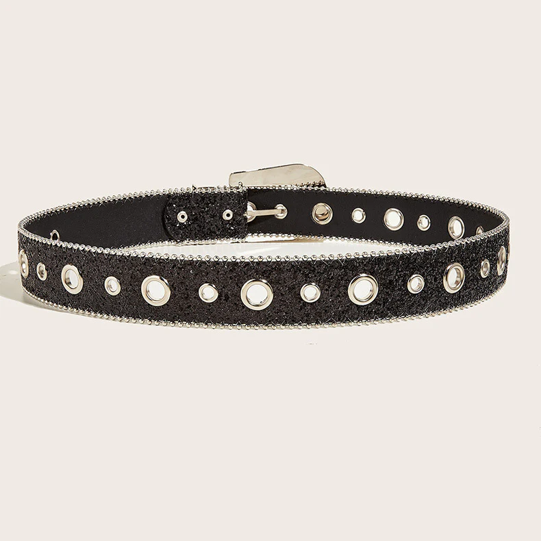 Rhinestone Sequin Wide Denim Belt - Image 6