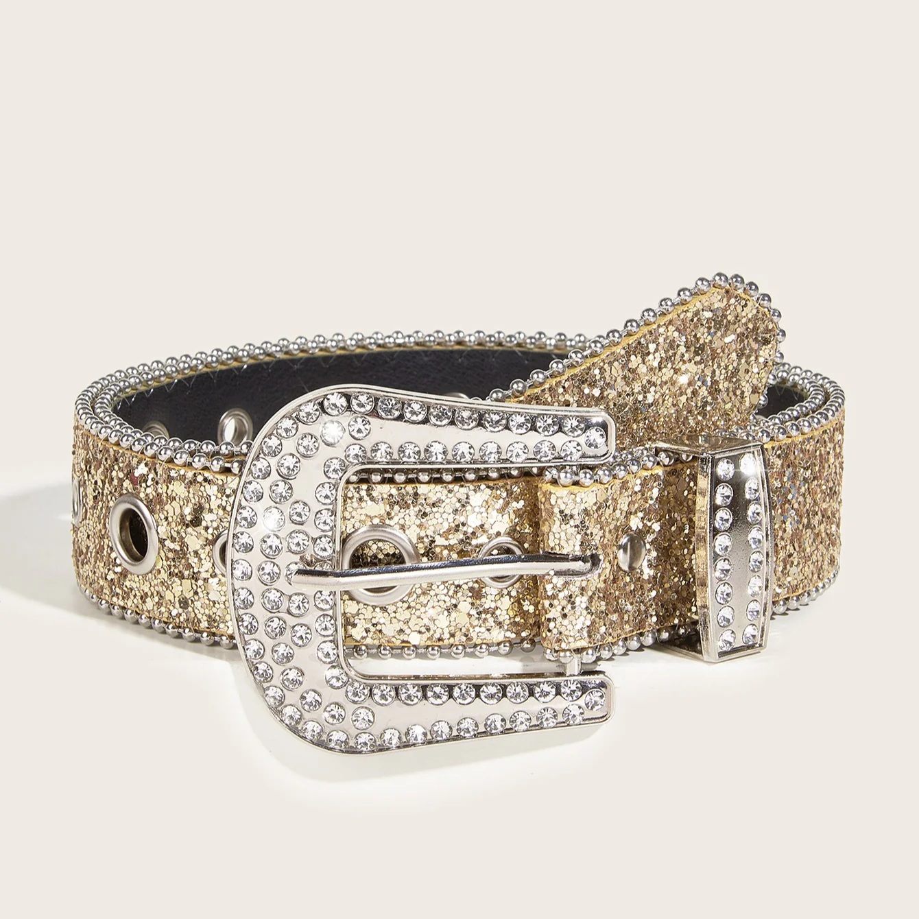 Rhinestone Sequin Wide Denim Belt - Image 8