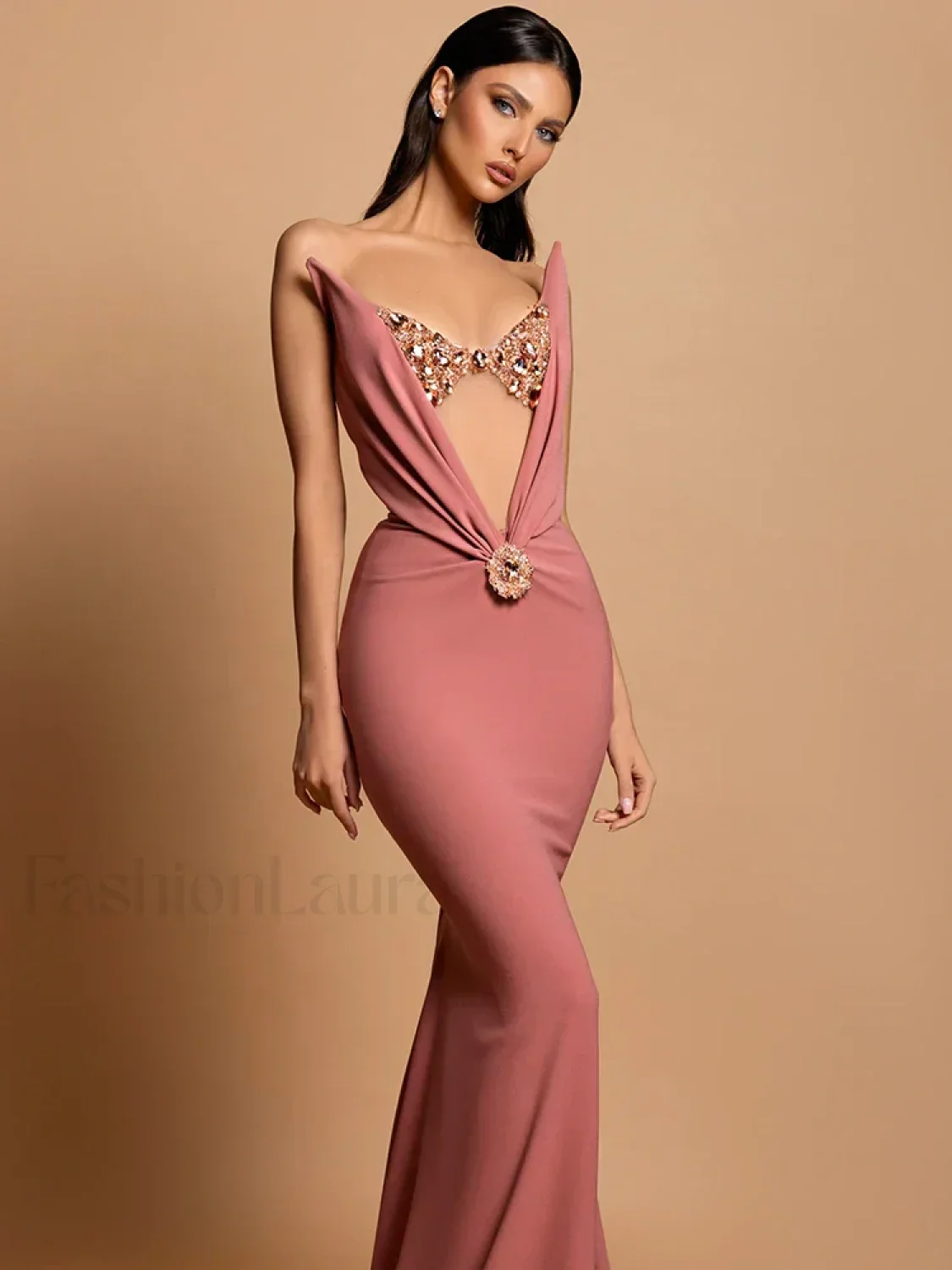 Rhinestone Velvet Mermaid Maxi Dress - Image 3