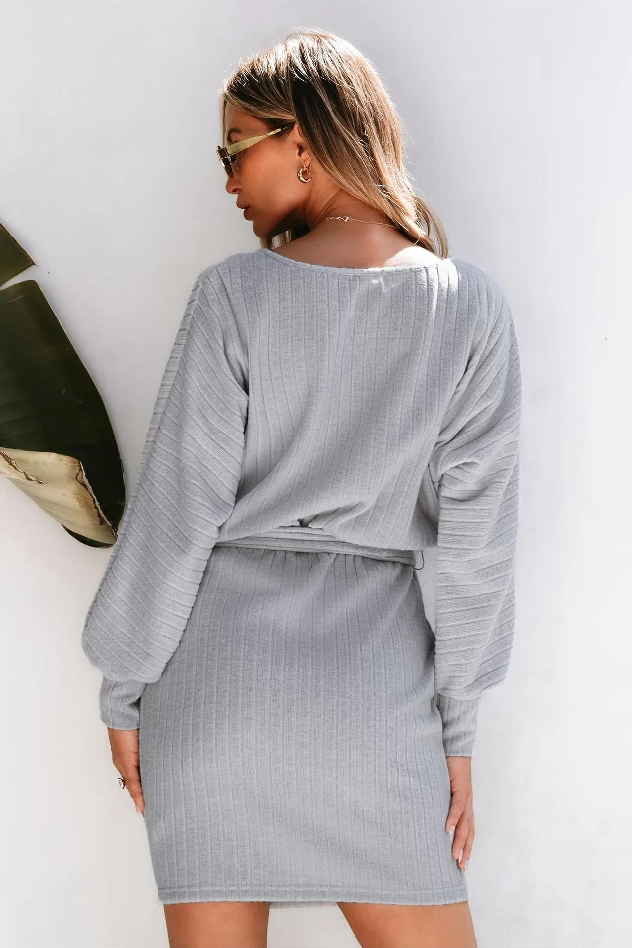 Ribbed Knit Belted Sweater Dress - Image 4