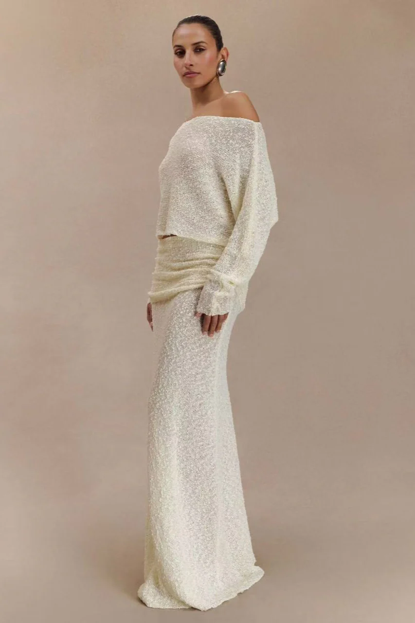 Ribbed Knit Off Shoulder Maxi Skirt Set - Image 5