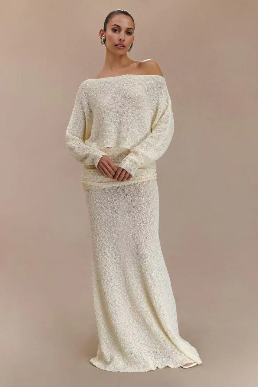 Ribbed Knit Off Shoulder Maxi Skirt Set - Image 6