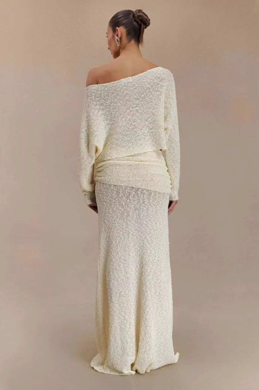 Ribbed Knit Off Shoulder Maxi Skirt Set - Image 7