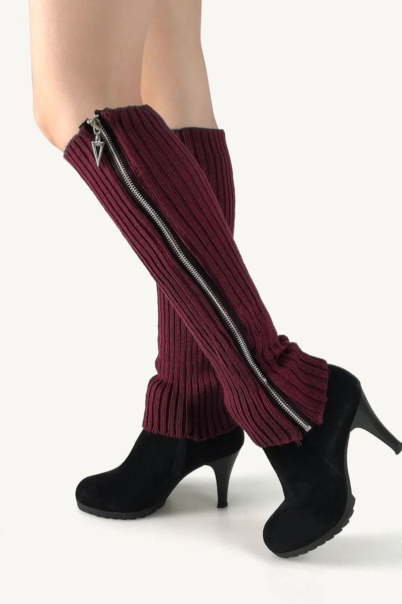 Ribbed Knit Zipper Chunky Leg Warmers - Image 2