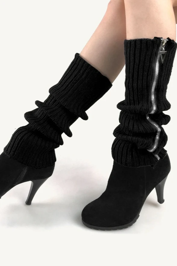 Ribbed Knit Zipper Chunky Leg Warmers - Image 4