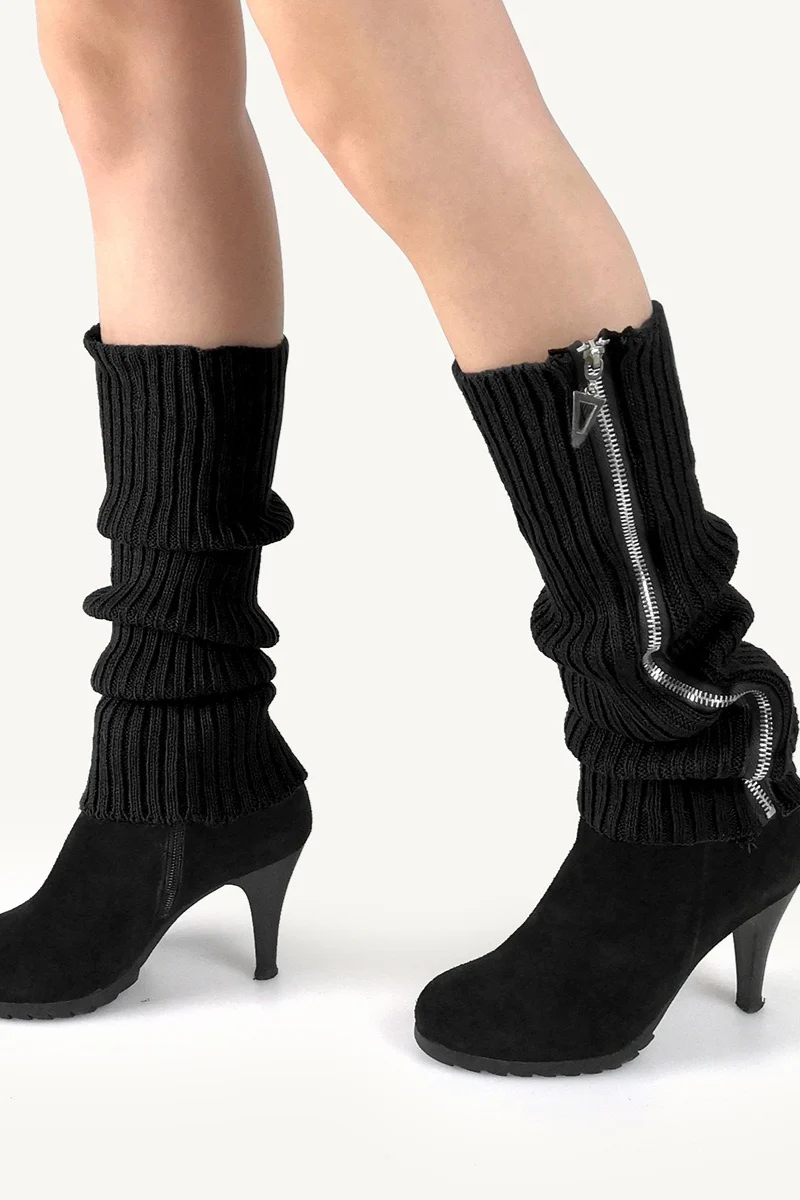 Ribbed Knit Zipper Chunky Leg Warmers - Image 5