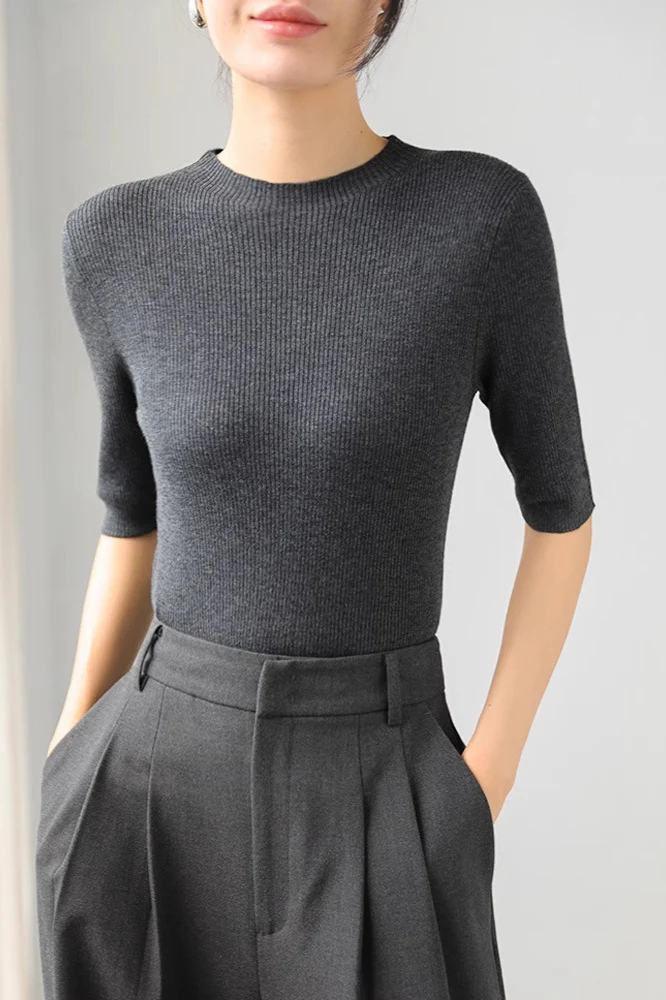 Ribbed Merino Cap Sleeve Knit Top - Image 4