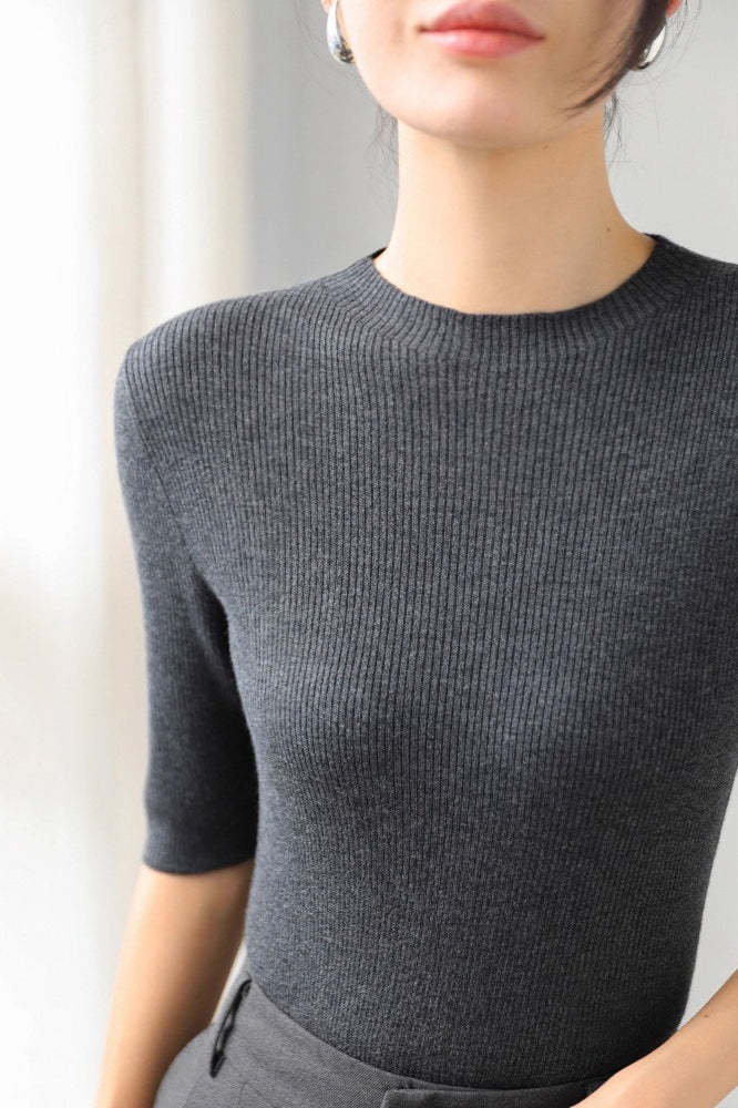 Ribbed Merino Cap Sleeve Knit Top - Image 5