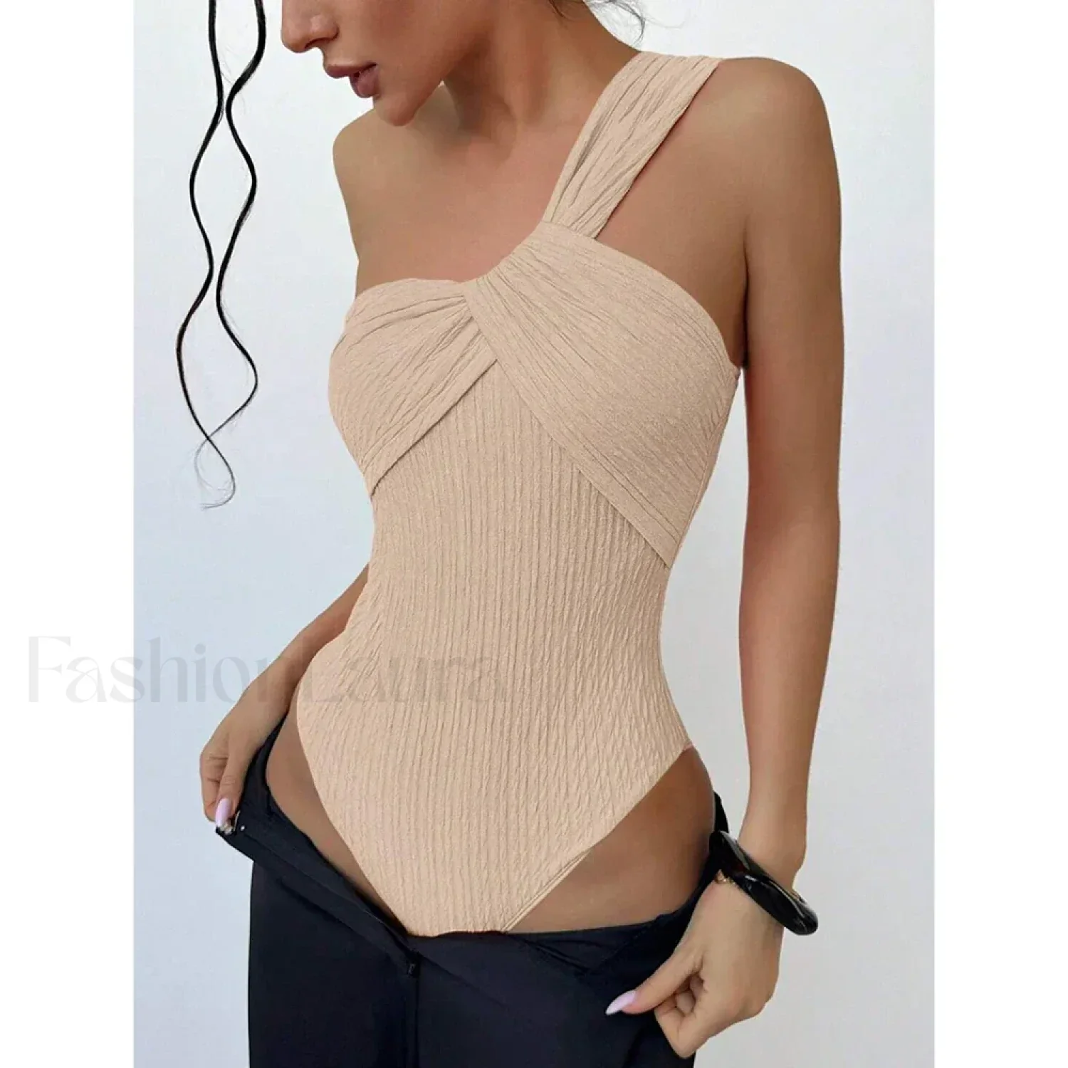 Ribbed One Shoulder Cut Out One Piece - Image 12