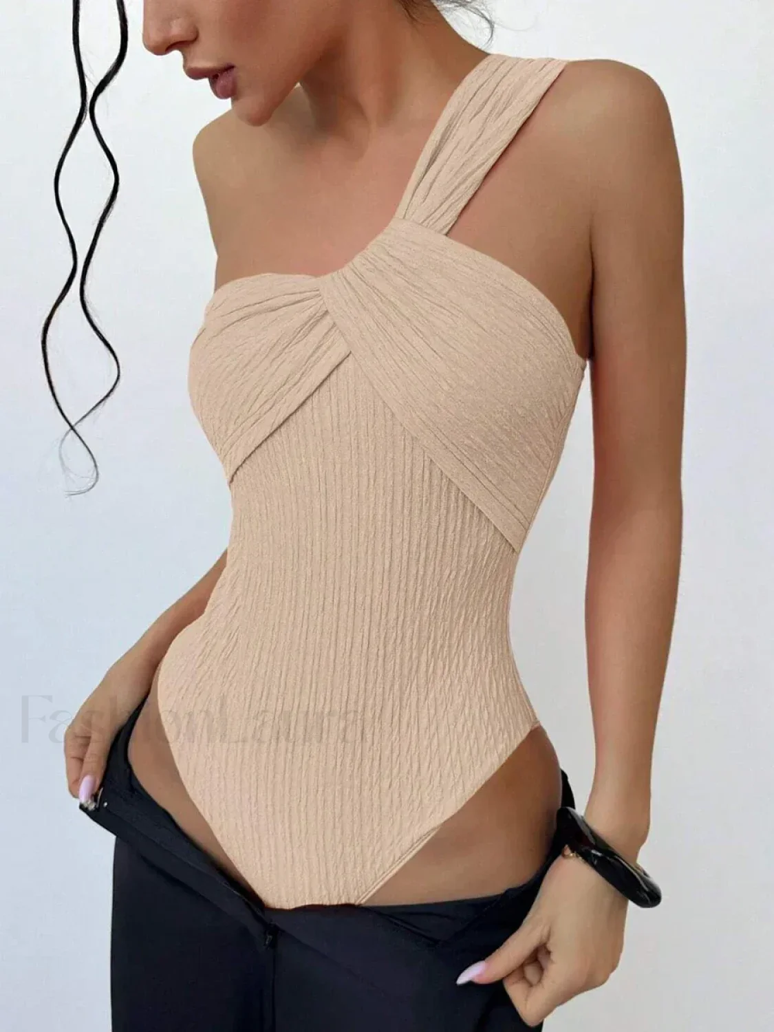 Ribbed One Shoulder Cut Out One Piece - Image 4