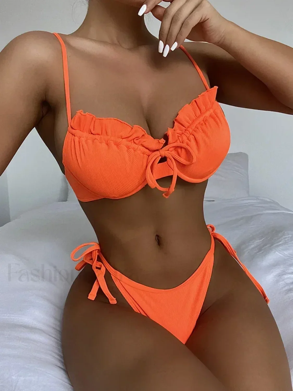 Ribbed Underwired Ruffled Frill Bikini Set - Image 10
