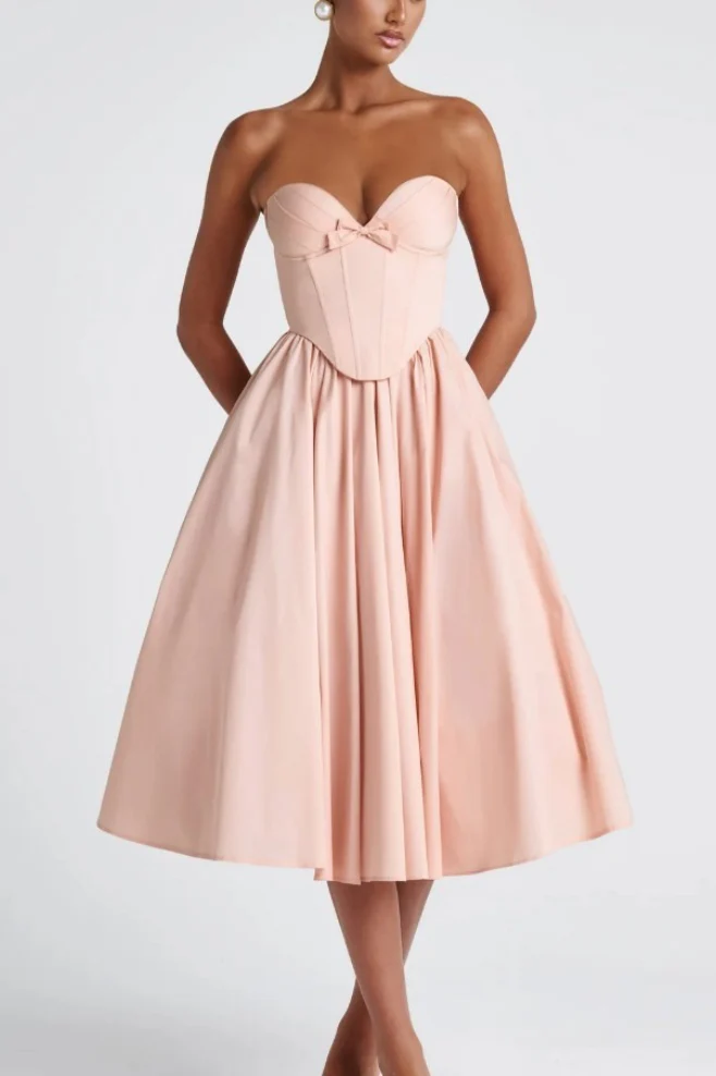 Romantic Bow Boned Strapless Slim Solid Prom Dress - Image 11
