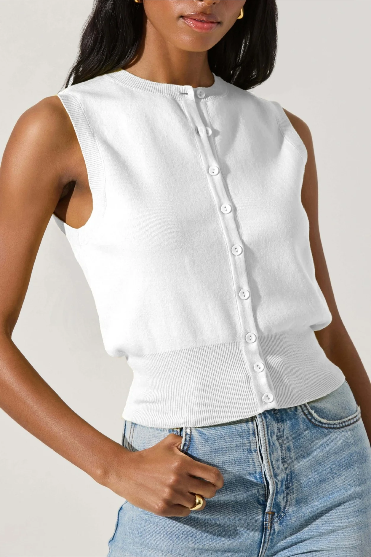 Round Neck Button Front Knit Top - Image 5