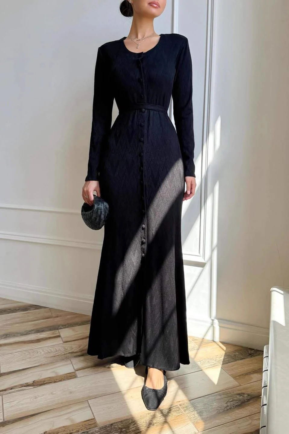 Round Neck Buttoned Sweater Dress - Image 4