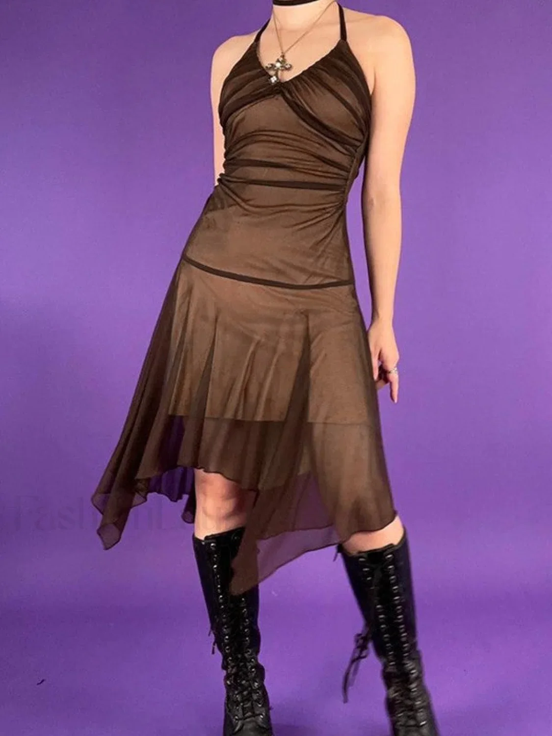 Ruched Asymmetric Halter Mini Dress - Image 10