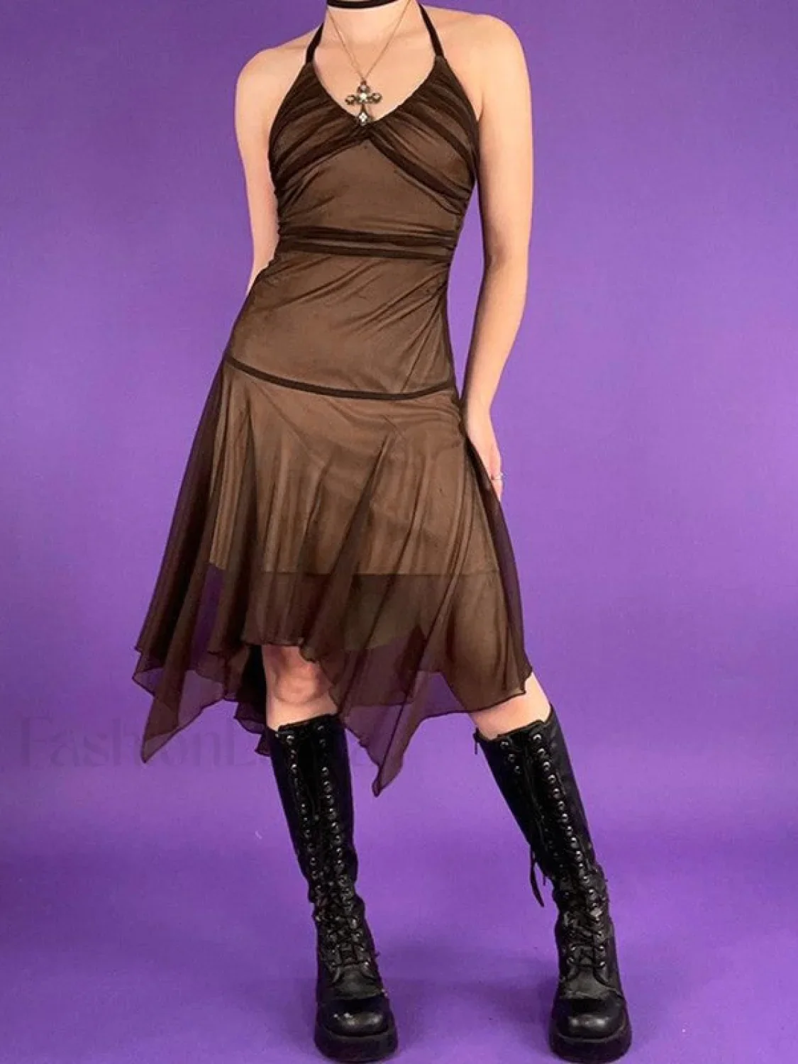 Ruched Asymmetric Halter Mini Dress - Image 12