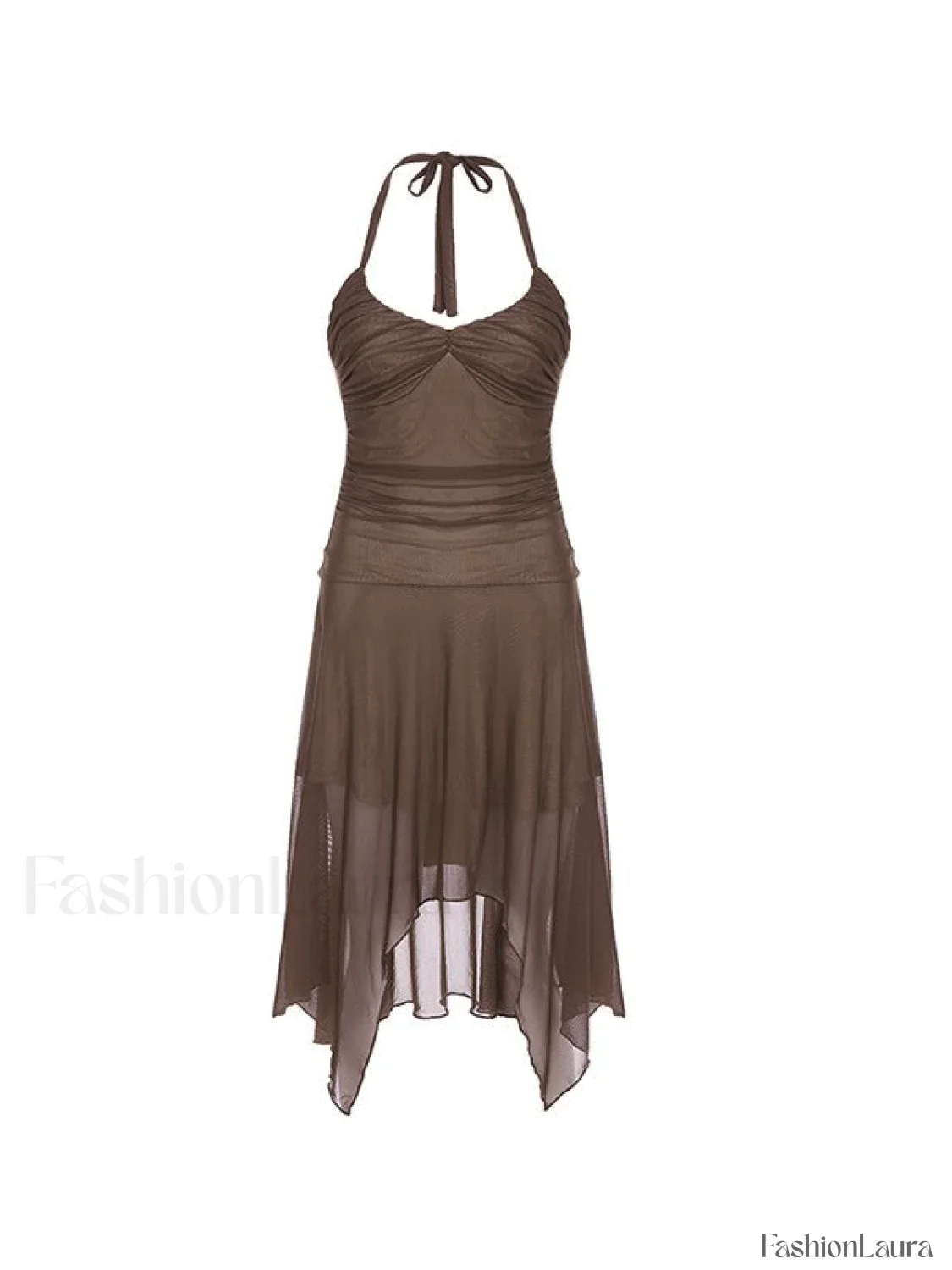 Ruched Asymmetric Halter Mini Dress - Image 15