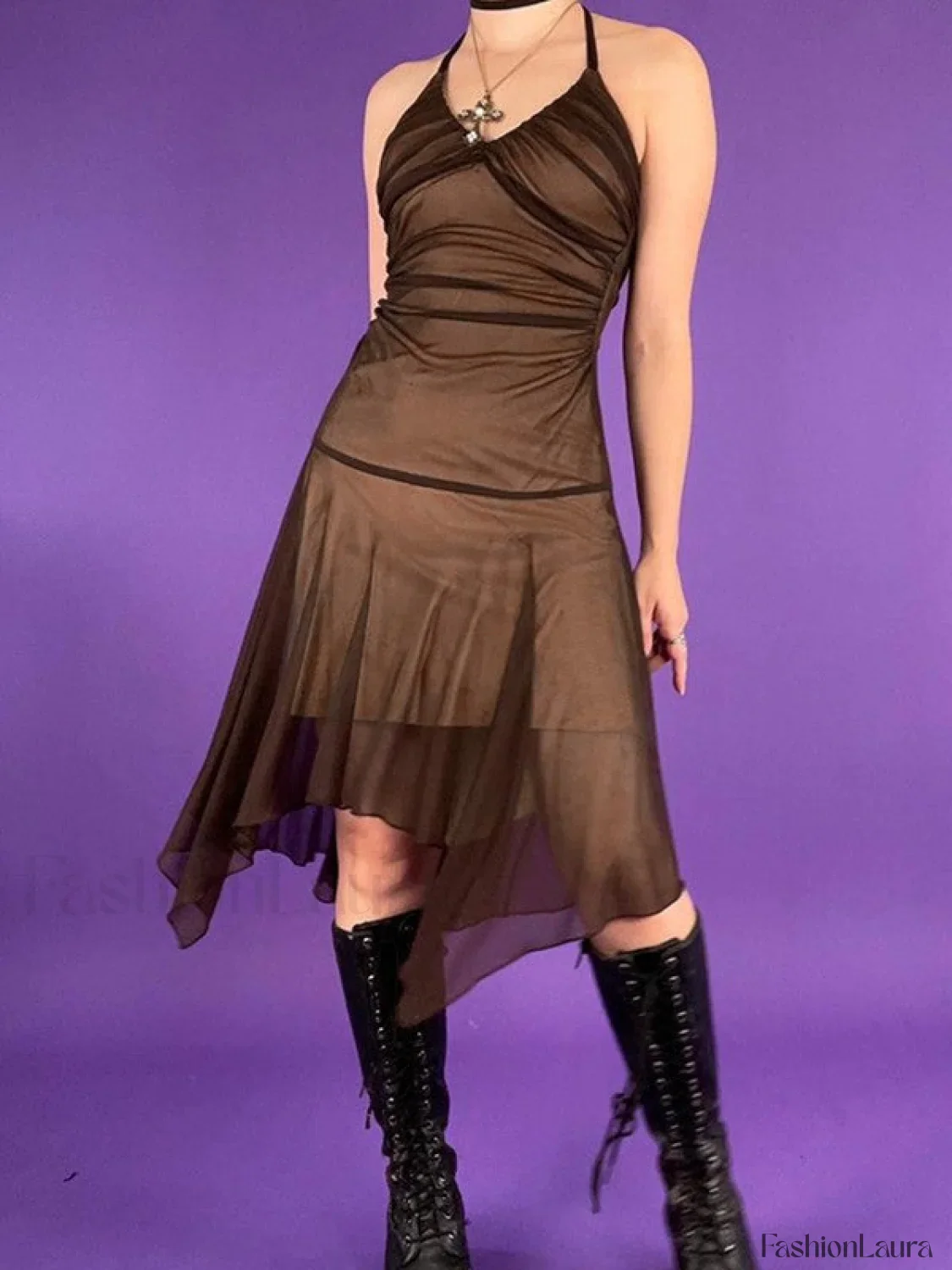 Ruched Asymmetric Halter Mini Dress - Image 16