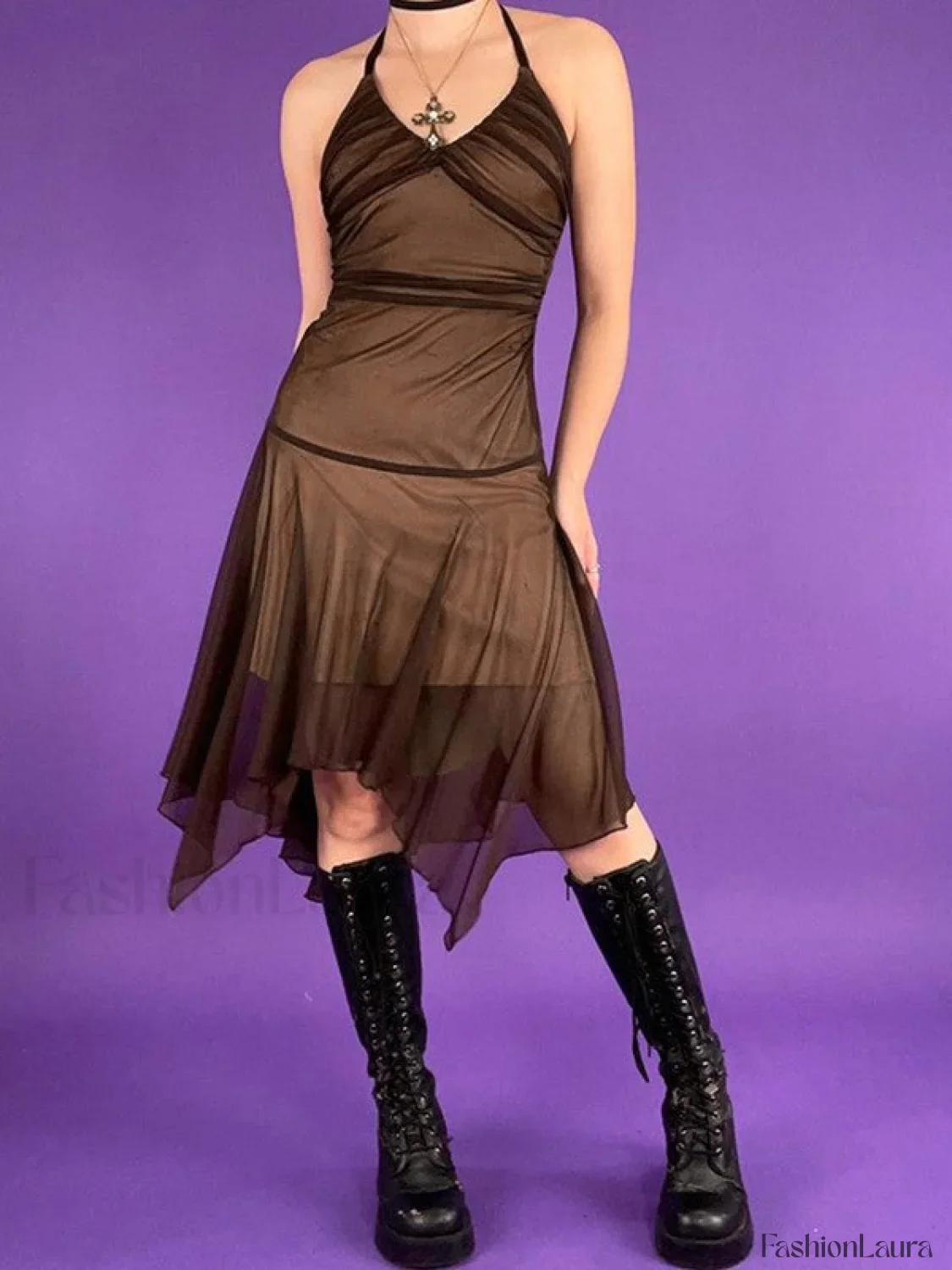 Ruched Asymmetric Halter Mini Dress - Image 18