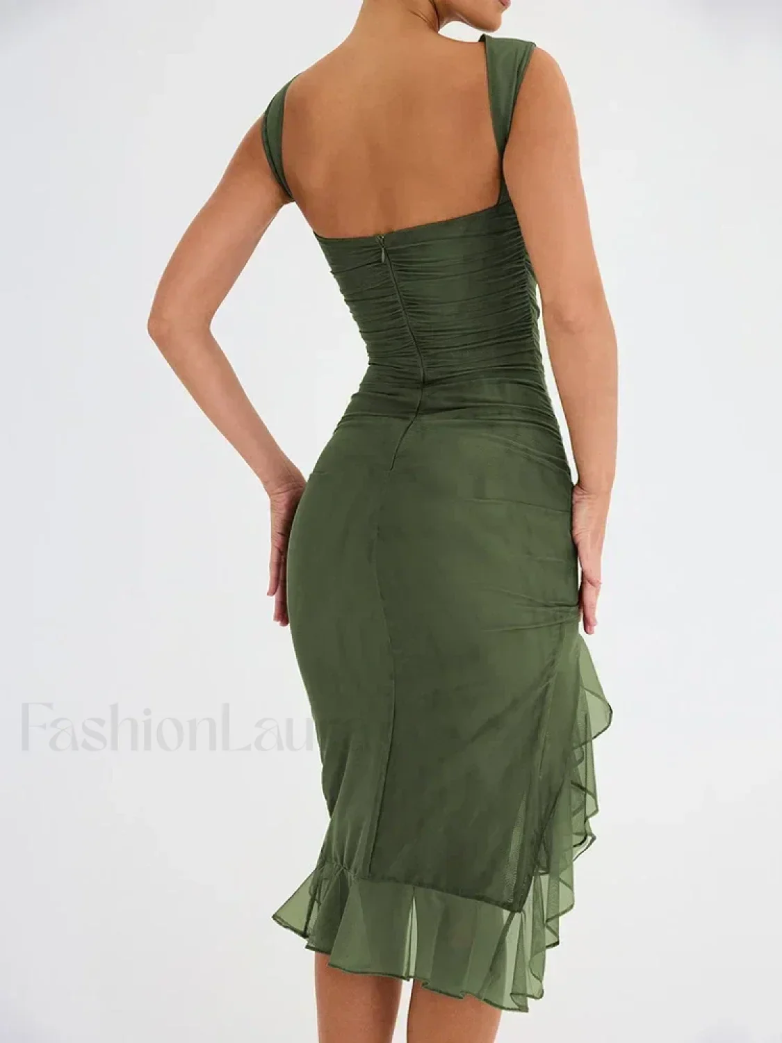 Ruched Irregular Hem Midi Dress - Image 15