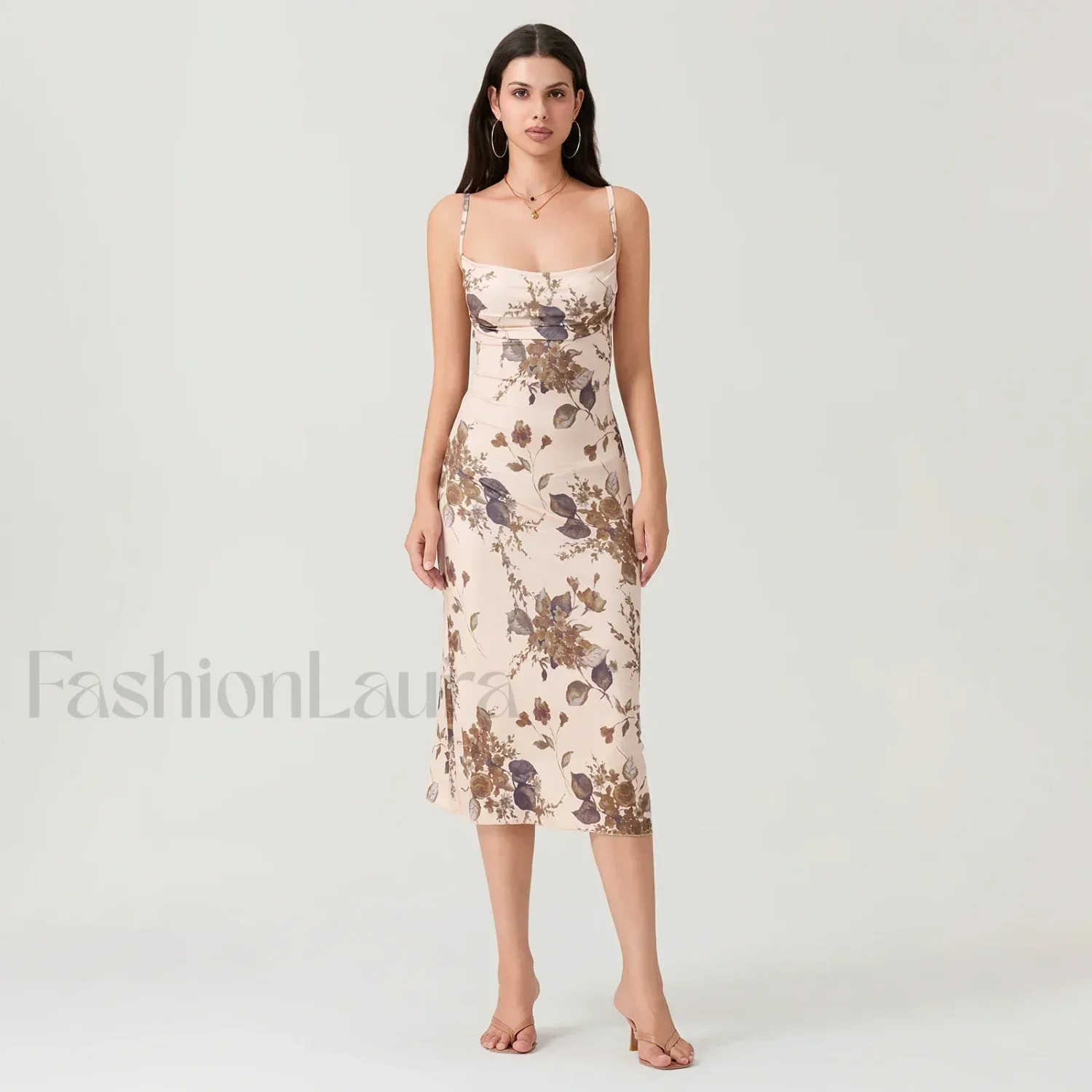 Ruched Square-Neck Midi Dress - Image 3