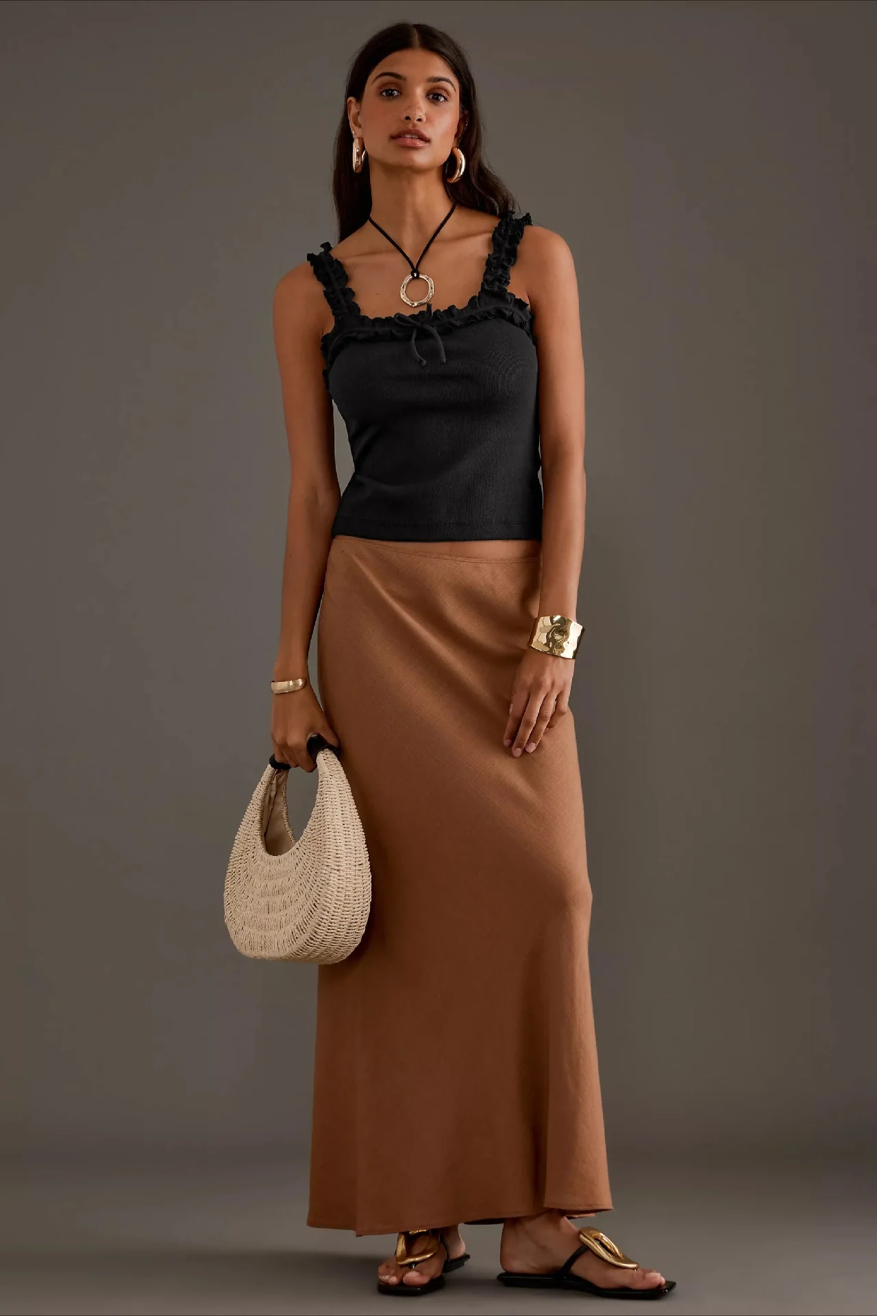 Ruffle Bow Spaghetti Strap Ribbed Tank Top - Image 4