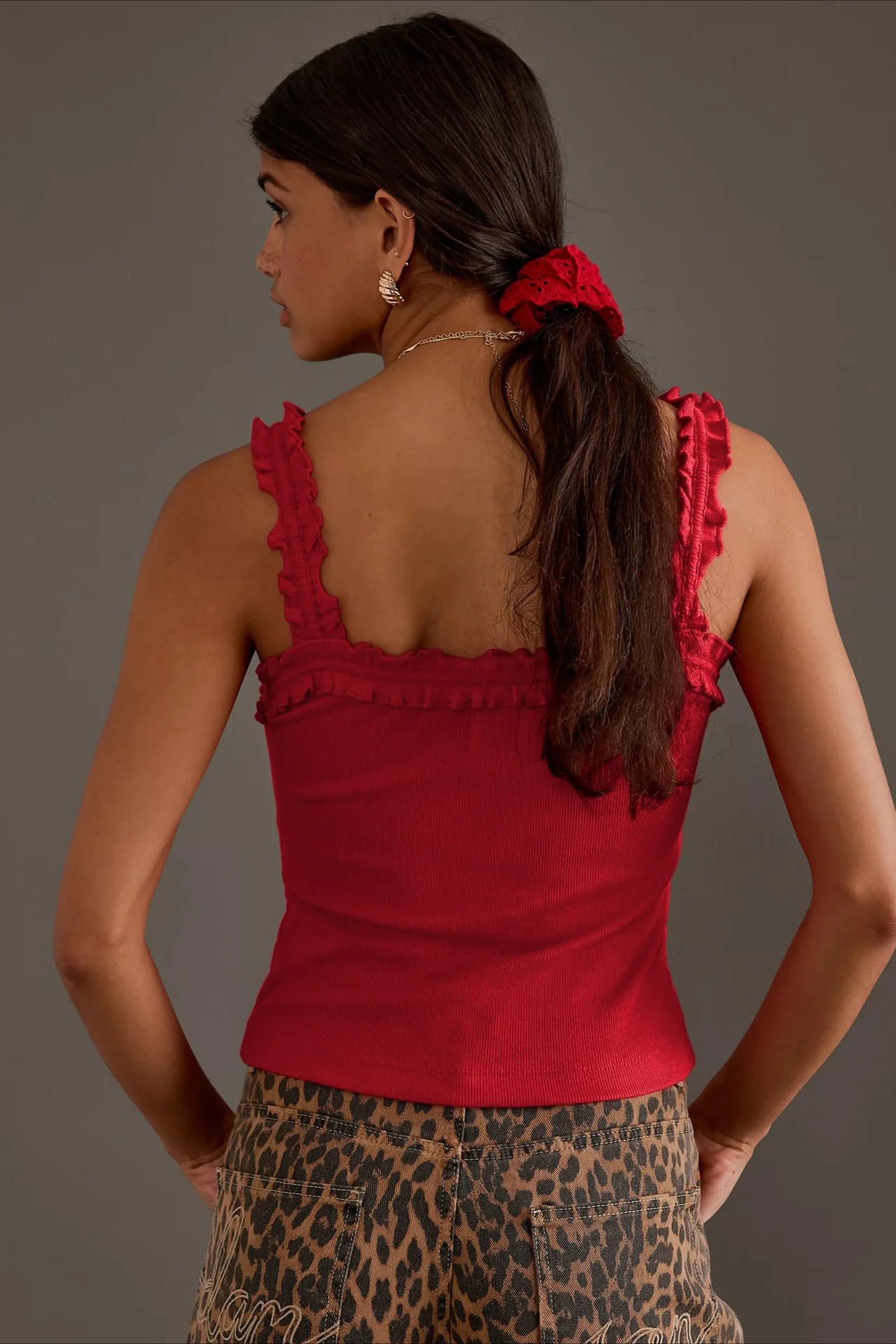 Ruffle Bow Spaghetti Strap Ribbed Tank Top - Image 6