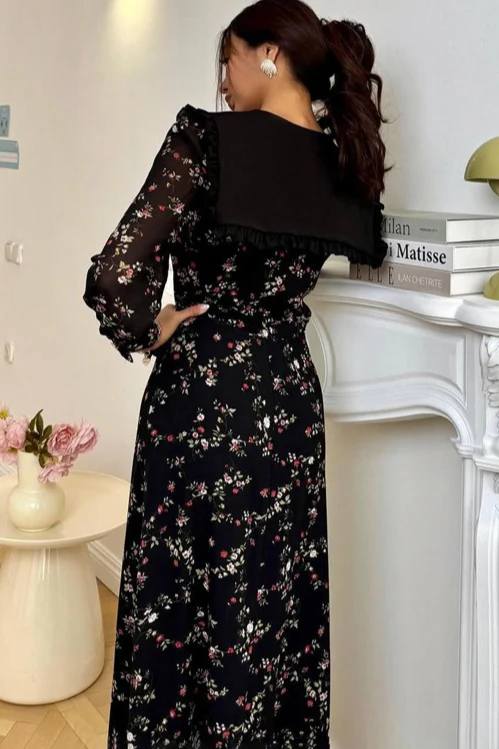 Ruffle Collar Long Sleeve Floral Dress - Image 2