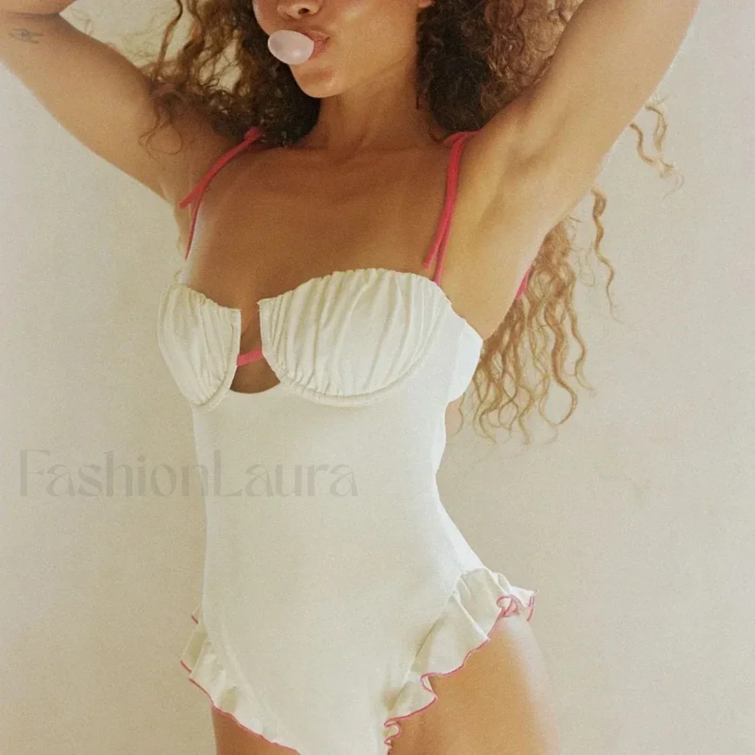 Ruffle V Neck Bathing One Piece - Image 2