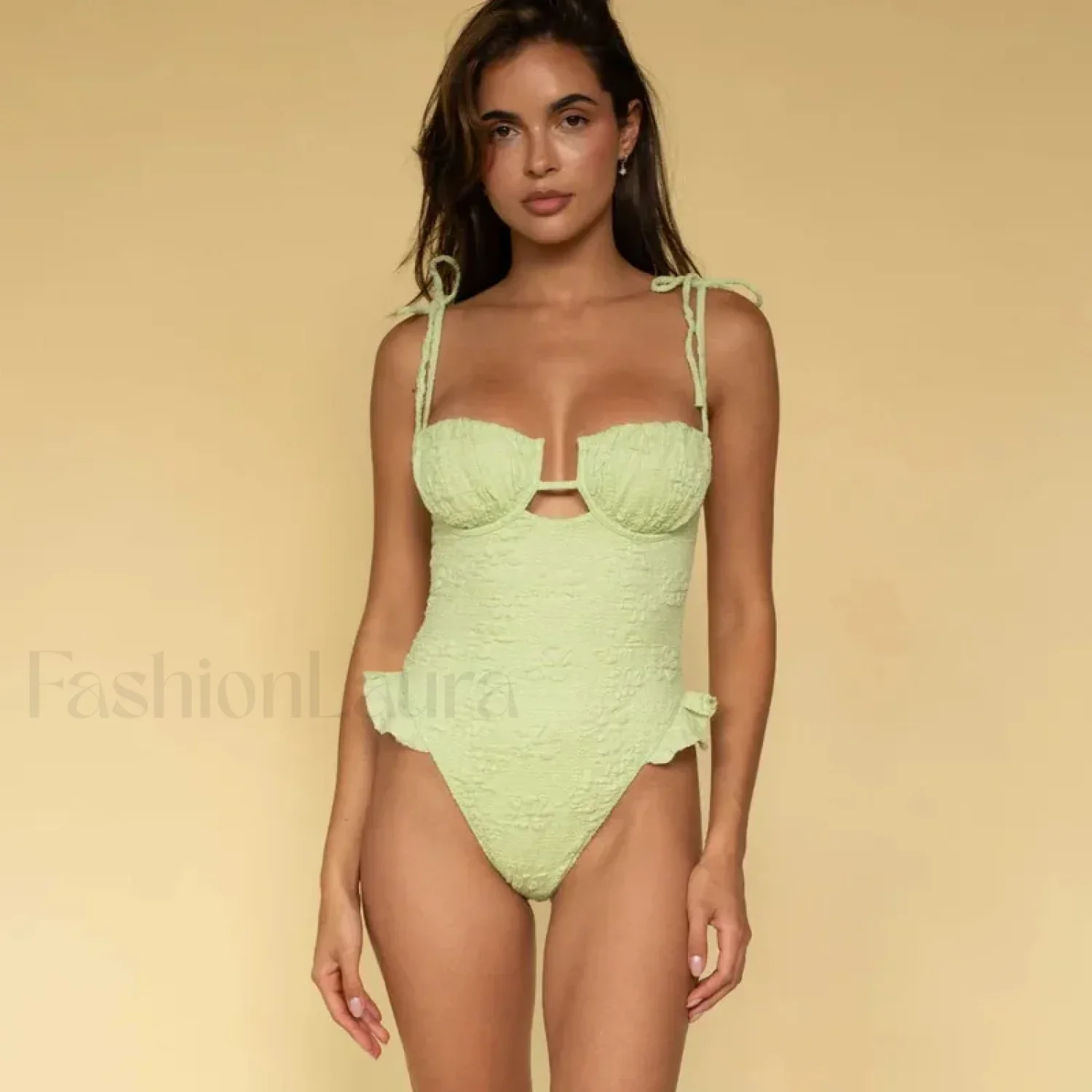 Ruffle V Neck Bathing One Piece - Image 3