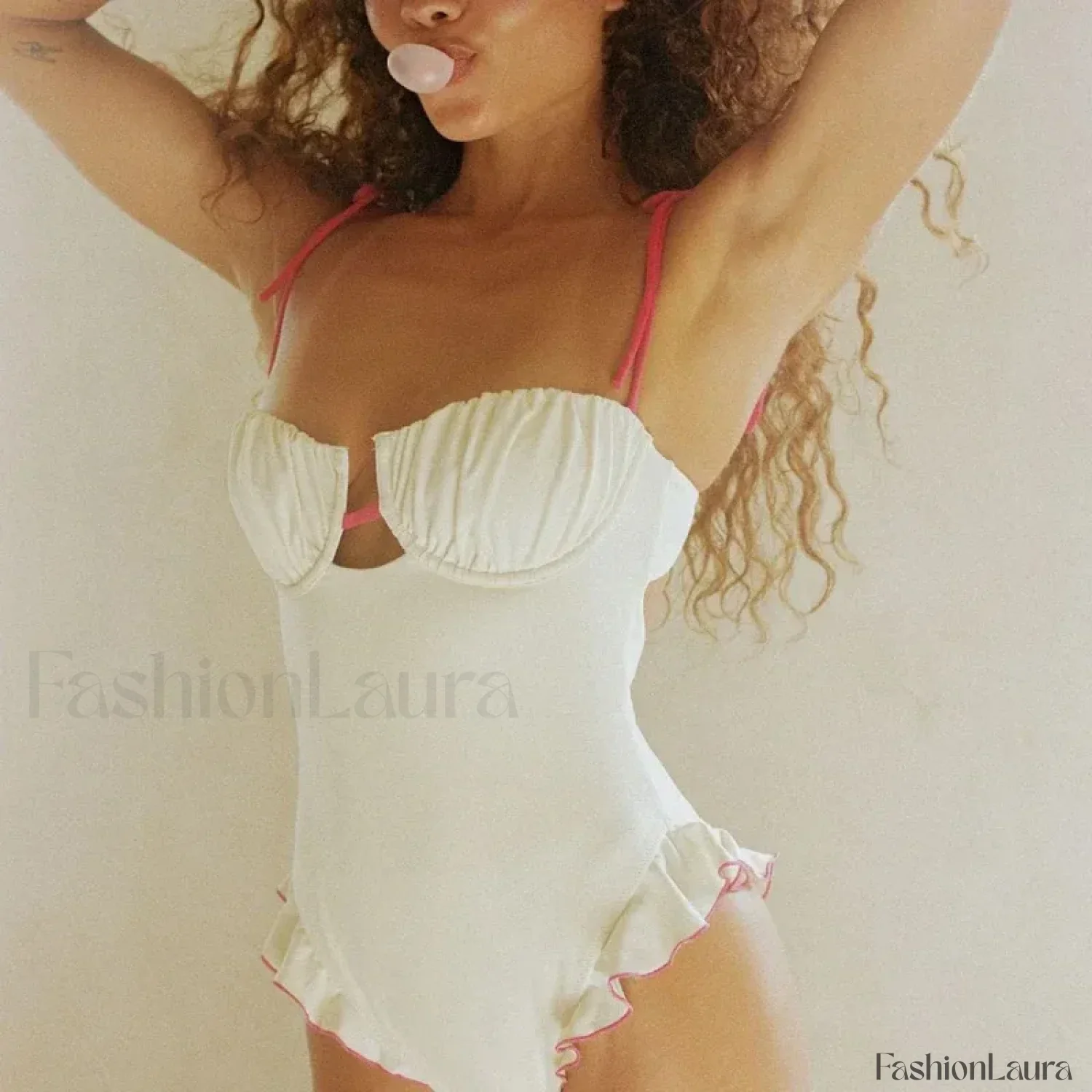 Ruffle V Neck Bathing One Piece - Image 7