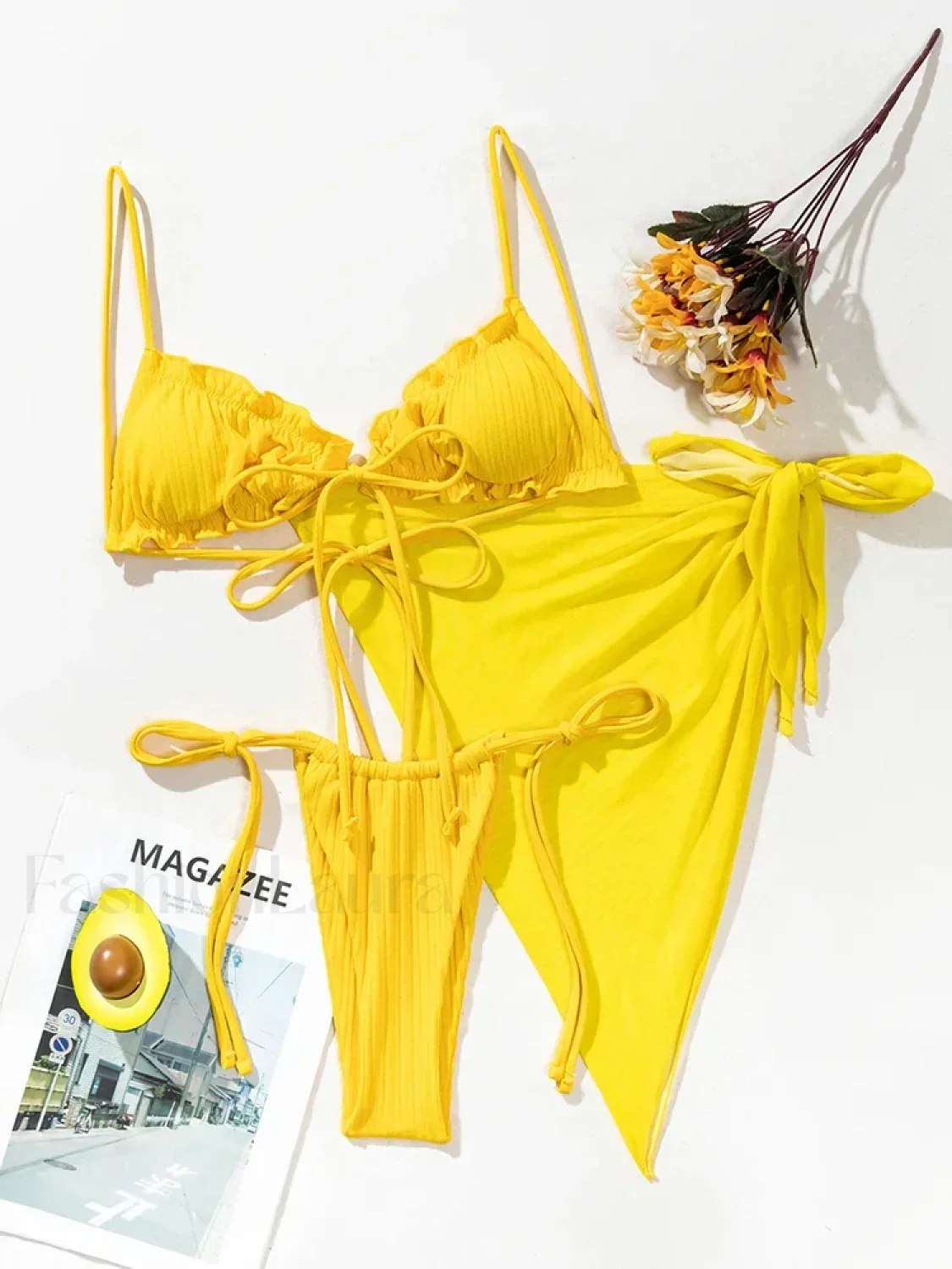 Ruffle Wrap Skirt Three Piece Set - Image 8