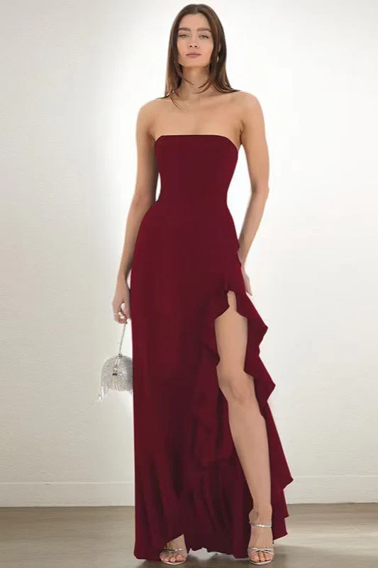 Ruffled Bustier Side Slit Formal Dress - Image 4