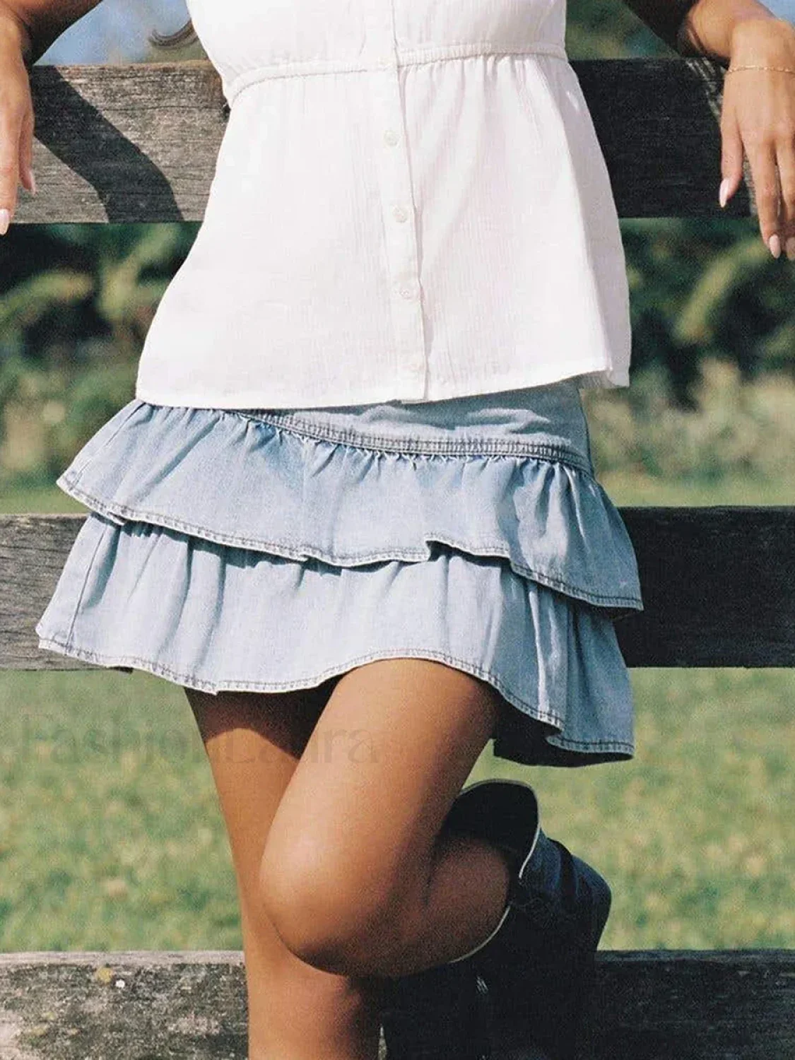 Ruffled Denim Mini Skirt - Image 5