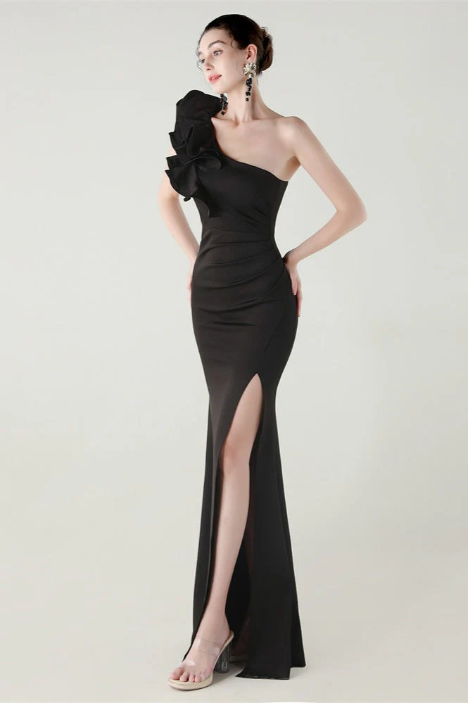 Ruffled Floral One Shoulder Satin Party Dress - Image 10