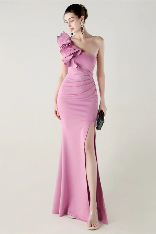 Ruffled Floral One Shoulder Satin Party Dress - Image 14