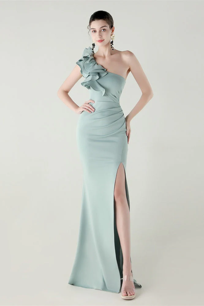 Ruffled Floral One Shoulder Satin Party Dress - Image 15