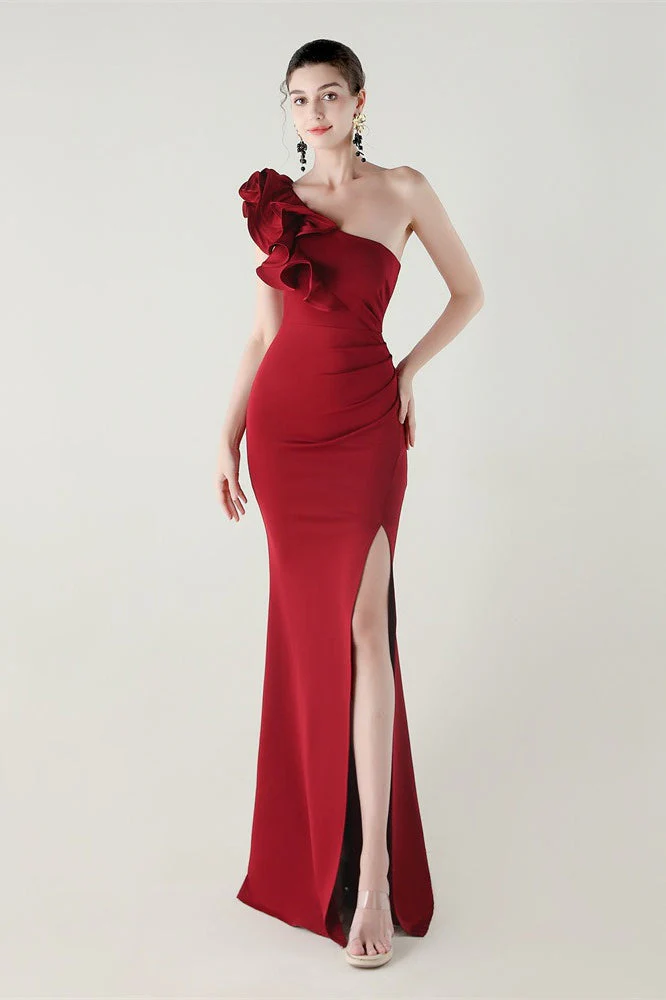 Ruffled Floral One Shoulder Satin Party Dress - Image 18