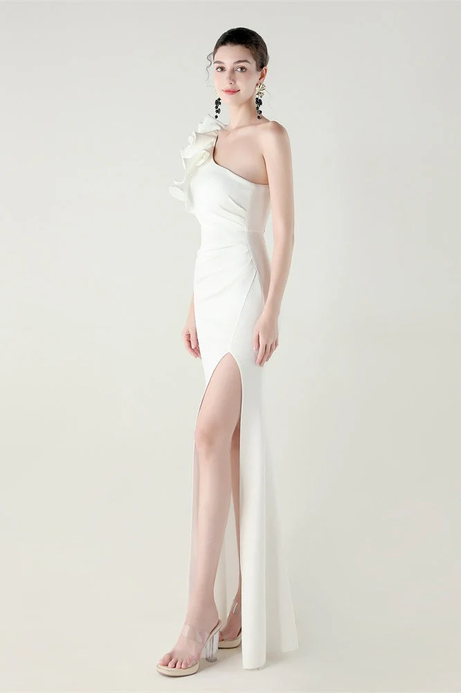 Ruffled Floral One Shoulder Satin Party Dress - Image 2
