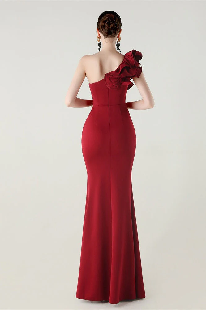 Ruffled Floral One Shoulder Satin Party Dress - Image 21