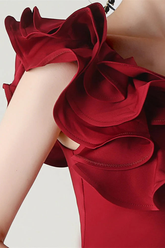 Ruffled Floral One Shoulder Satin Party Dress - Image 23