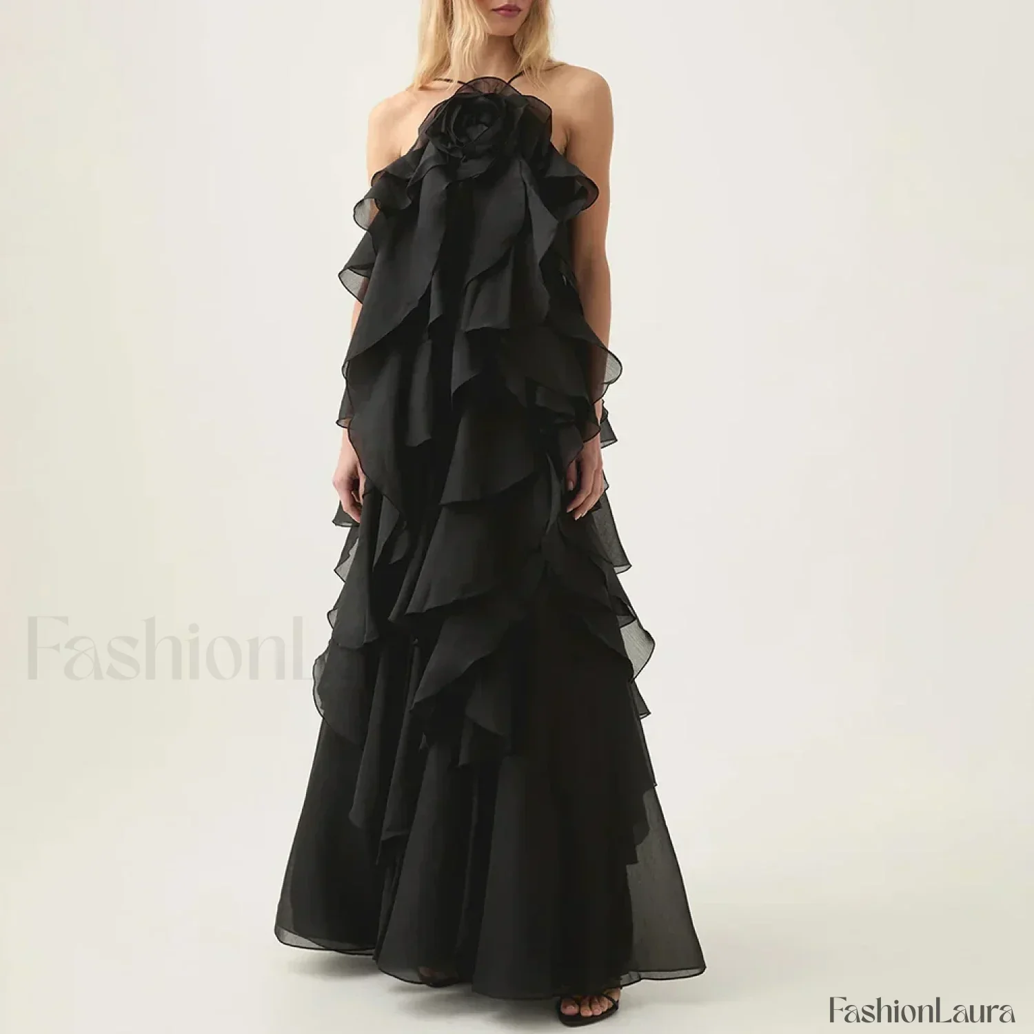 Ruffled Flower Chiffon Maxi Dress - Image 10