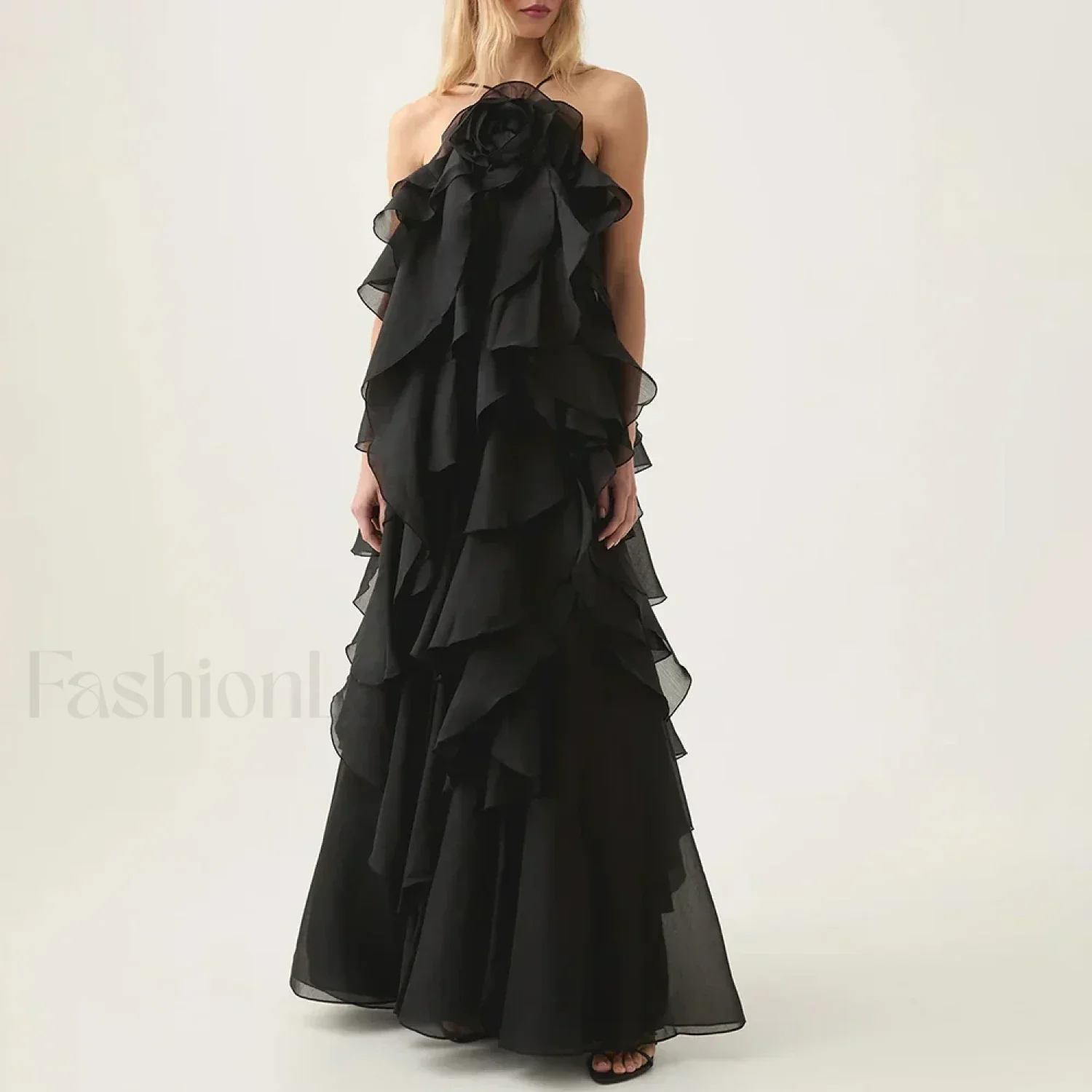 Ruffled Flower Chiffon Maxi Dress - Image 5