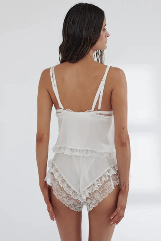 Satin Lace Trim Cami Sleep Shorts Set - Image 4