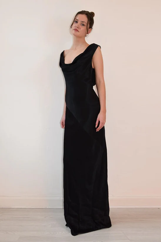 Satin Off Shoulder Backless Tie Waist Slim Fit Long Sexy Prom Dress - Image 6